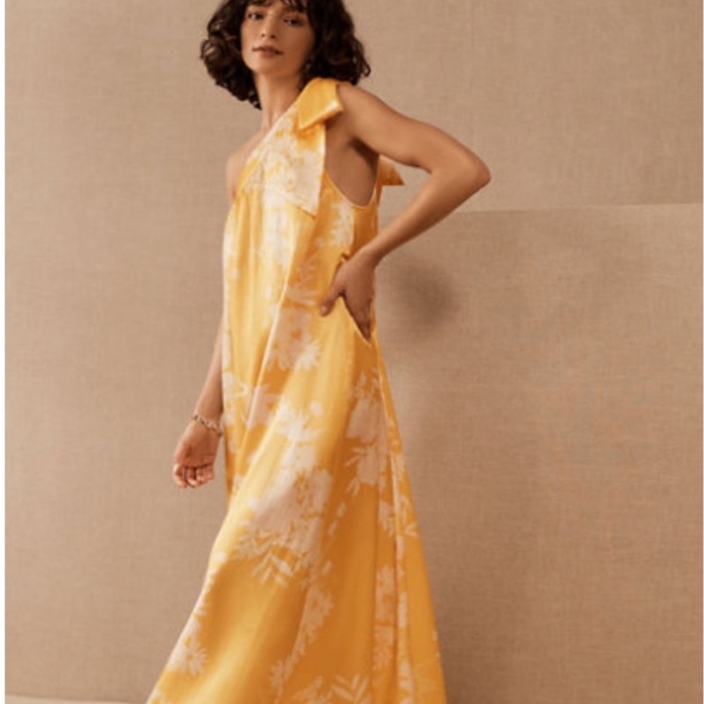 BHLDN Yellow One-Shoulder Floral Maxi Dress